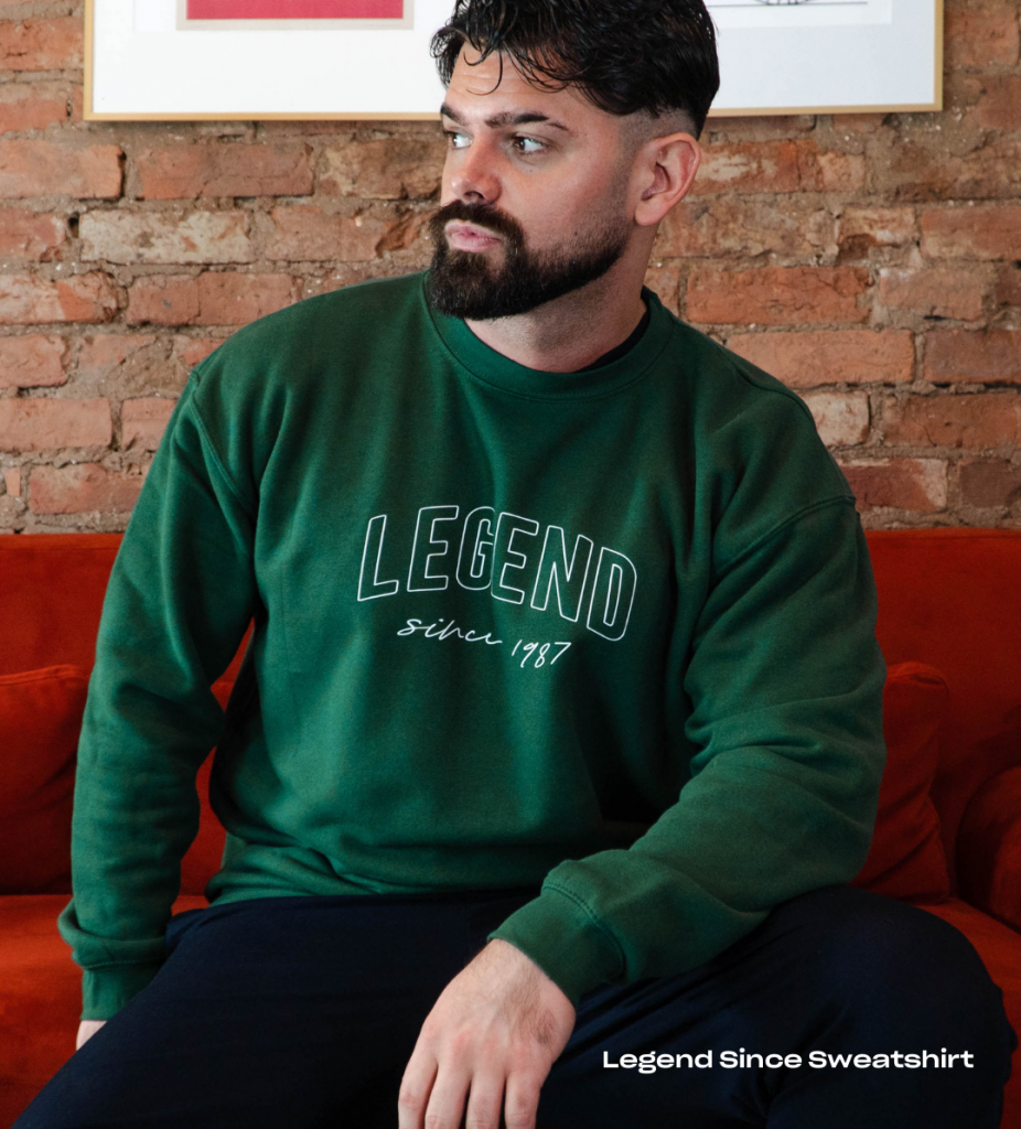 Personalised year legend sweatshirt in bottle green from rock on ruby