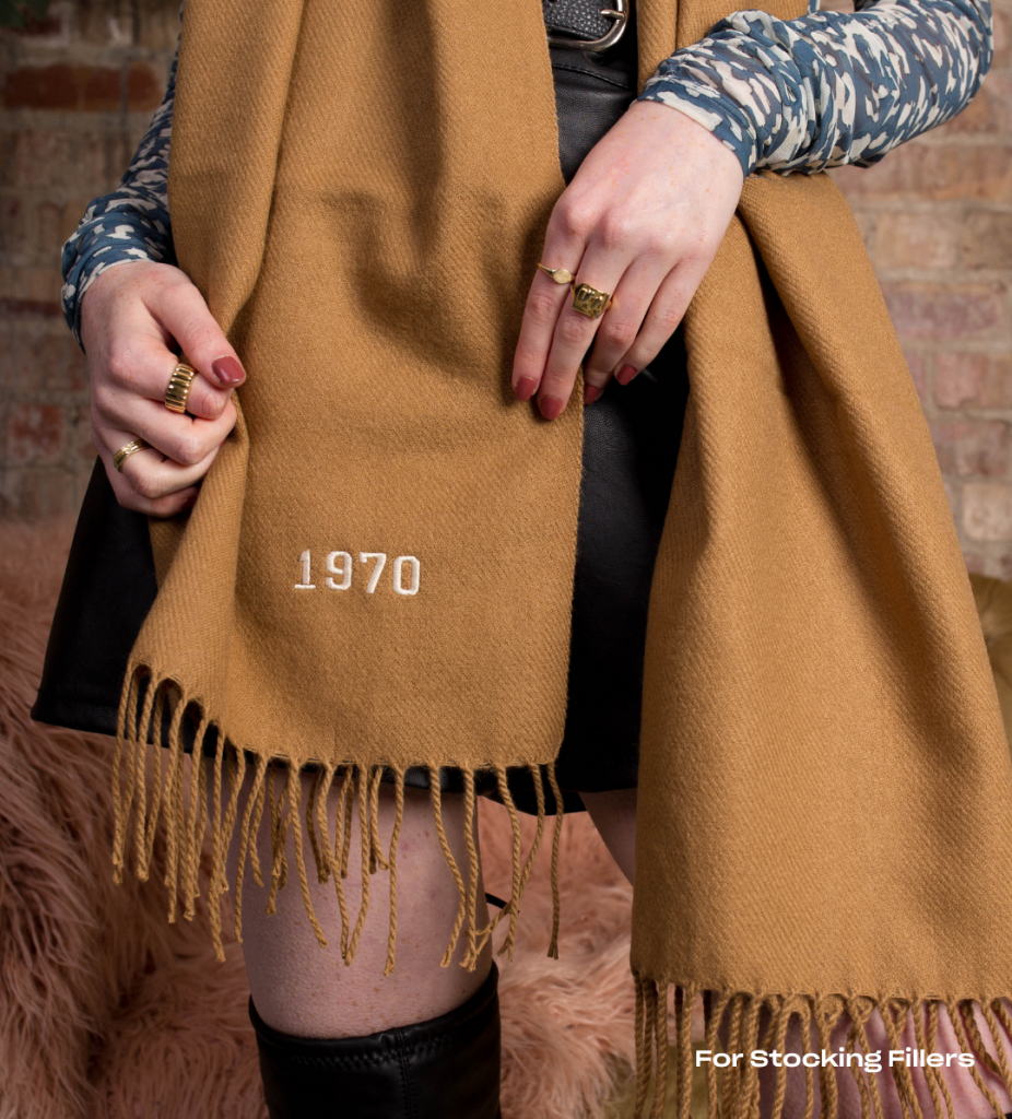 personalised embroidered year scarf from rock on ruby