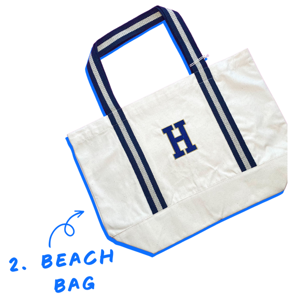 Canvas and navy embroidered initial oversized boat bag