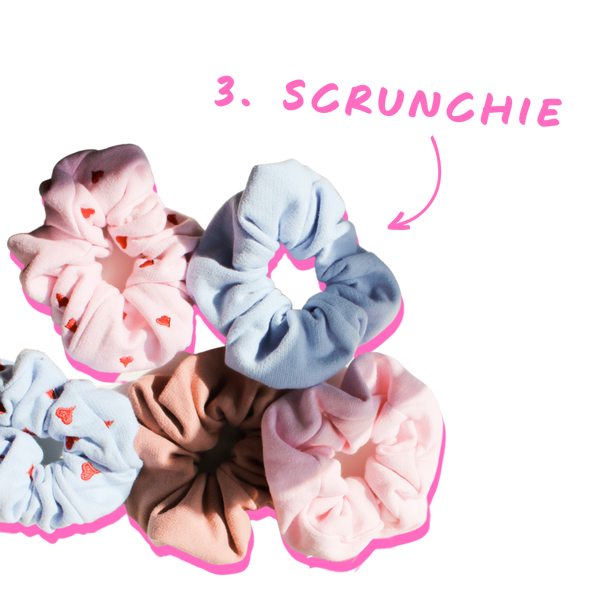 pale pink and blue embroidered scrunchies