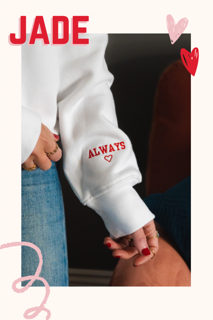 Rock on ruby embroidered always heart sleeve sweatshirt