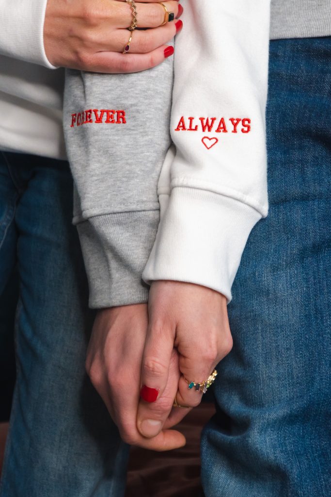 EMBROIDERED COUPLES FOREVER ALWAYS SWEATSHIRT_GREY & WHITE-1