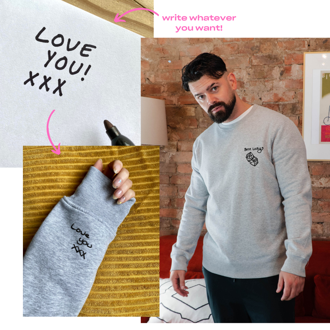 personalised handwriting cuff jumper photos