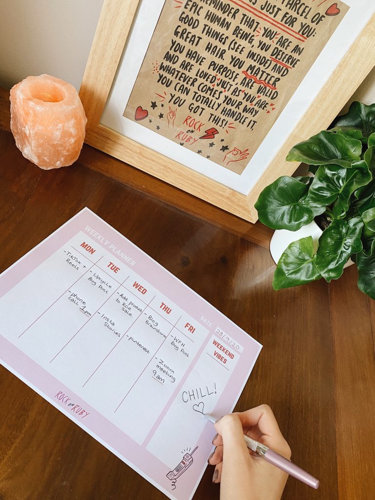 staying motivated while working from home using the free rock on ruby weekly planner
