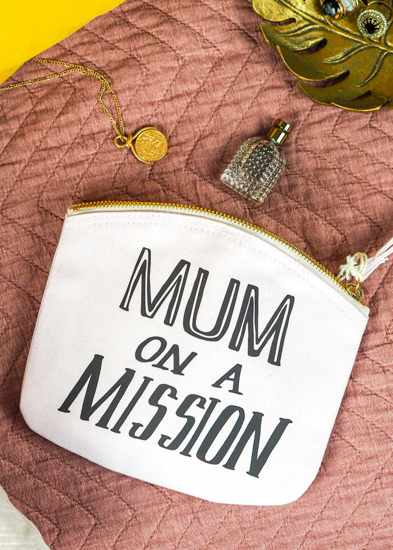 Mum On A Mission Make Up Bag with Slogan from Rock On Ruby