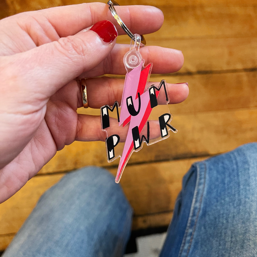 funny mum power red and pink lightning bolt design key ring from rock on ruby