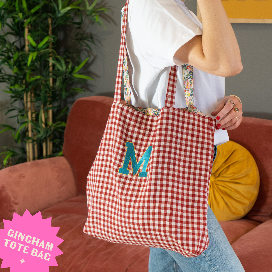 persoanlised gingham bag