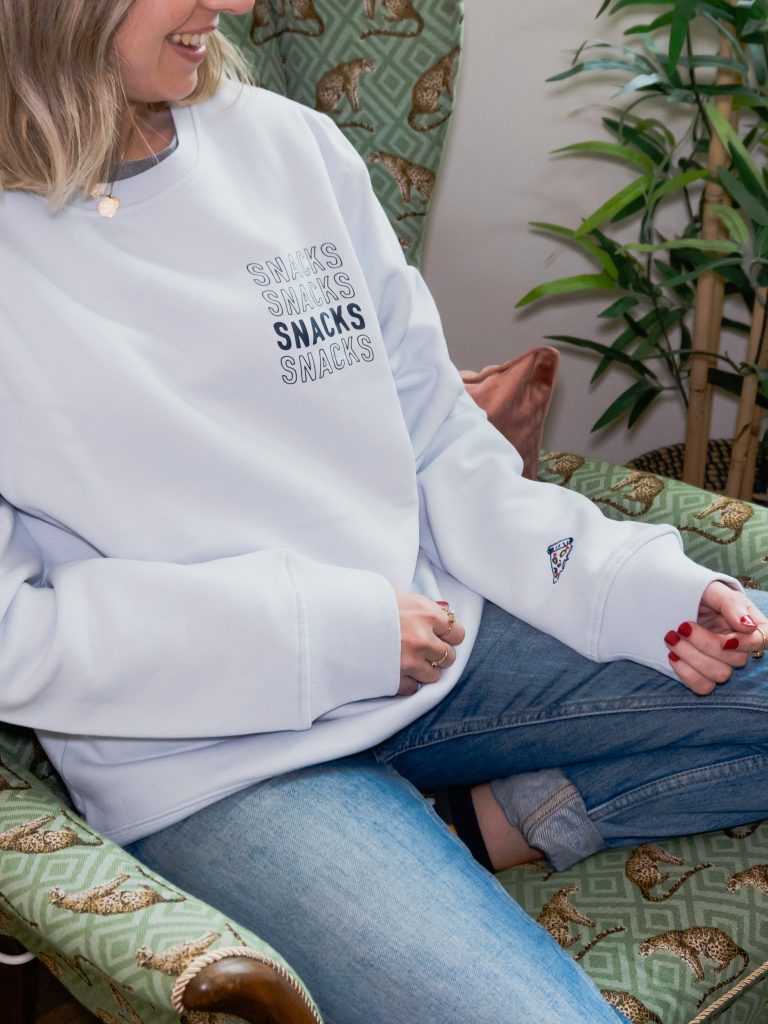 pale blue SNACKS slogan sweatshirt for mothers day gift from rock on ruby