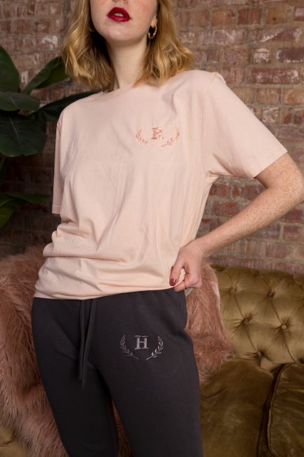 embroidered personalised varsity t shirt and joggers lounge wear from rock on ruby