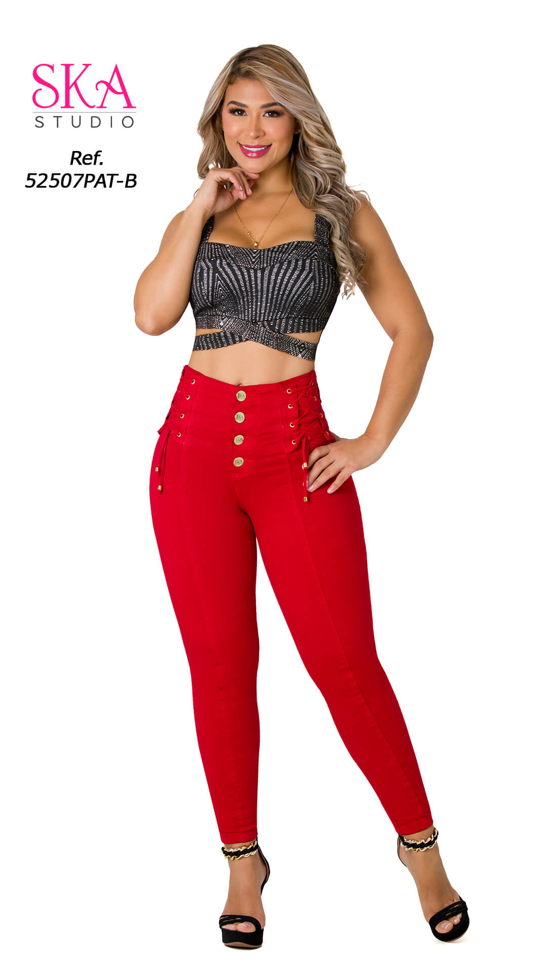 Red High Waisted Butt Lifting Jeans for Women