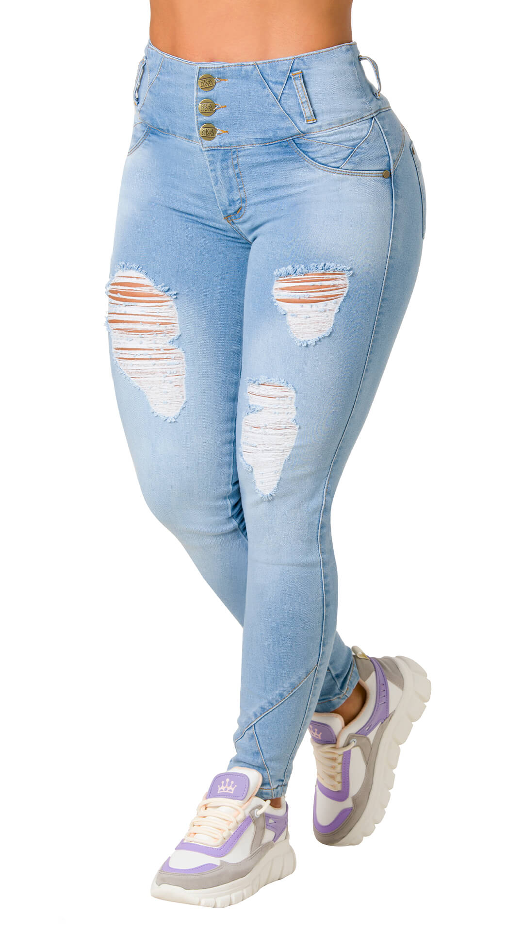 QCOTNG Jeans de levantamiento de glúteos para mujer, jeans elásticos  ajustados de cintura alta, jeans de diseño colombiano, Levanta Cola, Azul :  Ropa, Zapatos y Joyería 