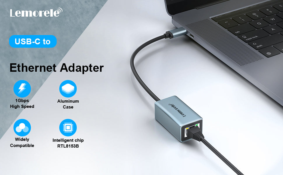 Lemorele Hub USB C avec Ethernet, Adaptateur USB C 5en 1 (TC15)