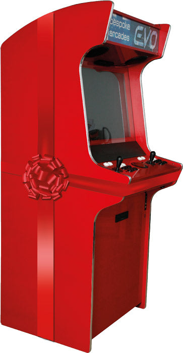 red evo arcade machine with bow