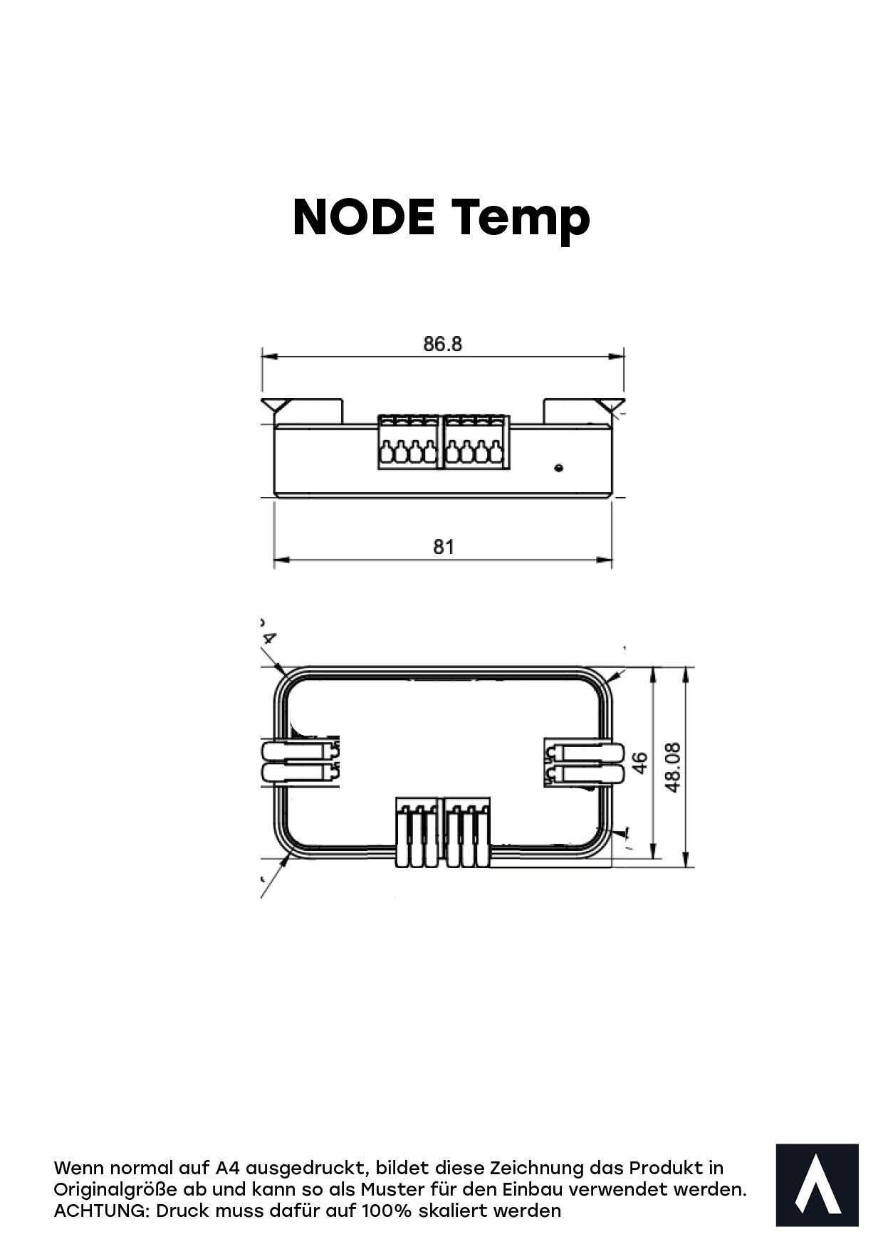 Druckvorlage mit Zeichnung der REVOTION NODE Temp