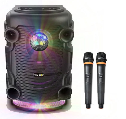 Vocal-Star Portable Karaoke Machine with Bluetooth, 2 Wireless Microphones,  Karaoke System, 60w Speaker, Party Lights Effects, Records Singing