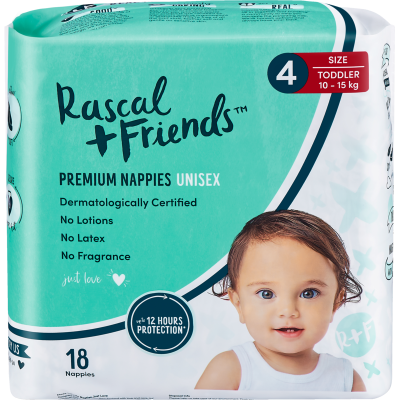 Rascal and Friends Premium Nappies Unisex 4-8kg Infant 24pk – GoPotatoes