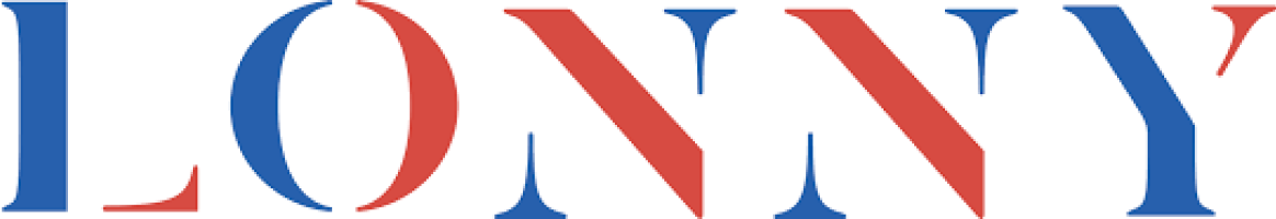 The word 'LONNY' in blue and red letters.