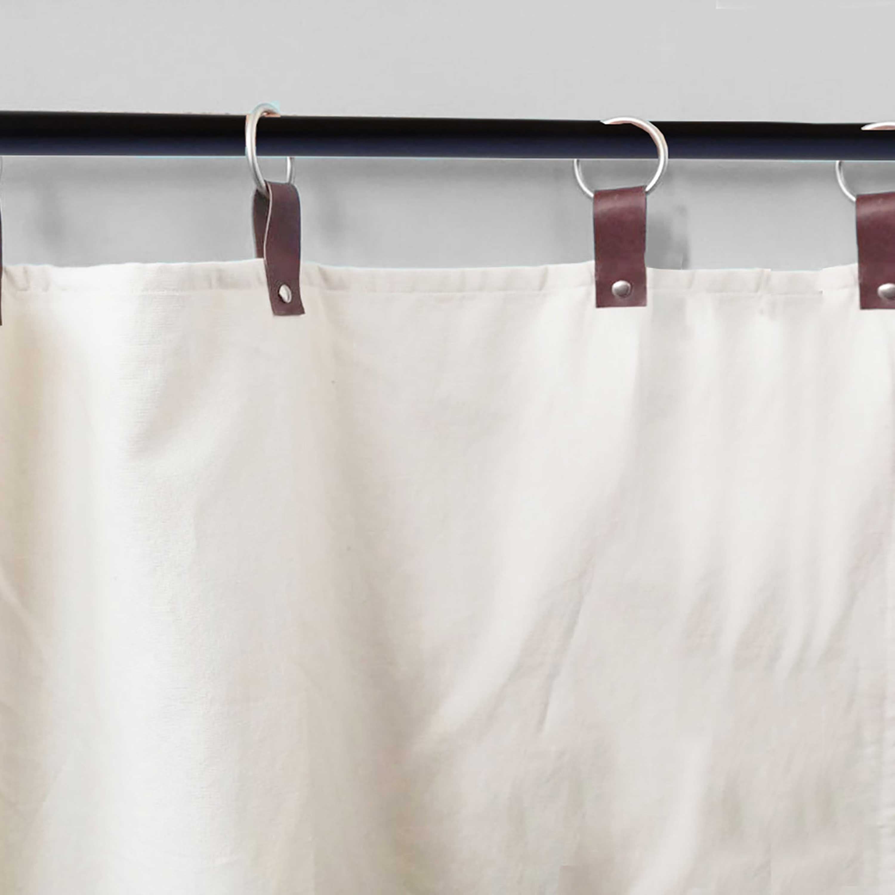 Ivory Linen Curtains & Drapes With Leather Tab