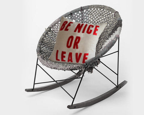 Be Nice Or Leave Hand Embroidered Linen Pillow Cover