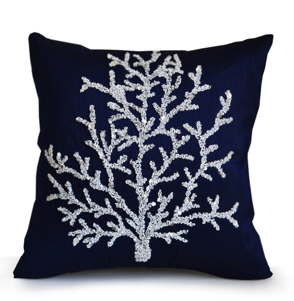 coral and blue throw pillows