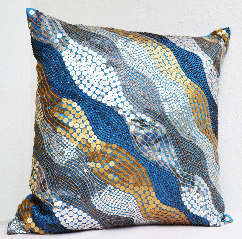 blue and gold throw pillows