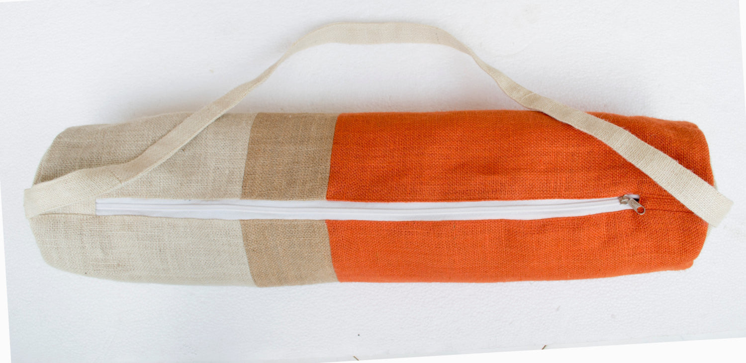 Shop online for handmade green burlap yoga mat bag with color block