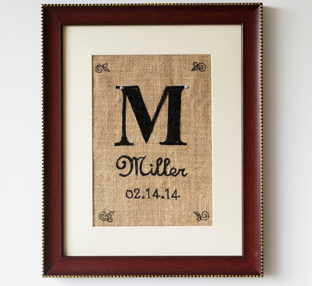 Shop For Handmade Burlap Initial Marriage Date In Sequin Wall Art Amore Beaute