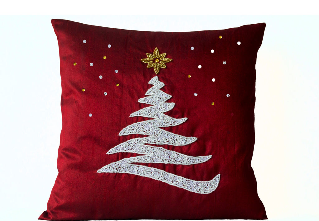 silk Christmas pillows with white tree 