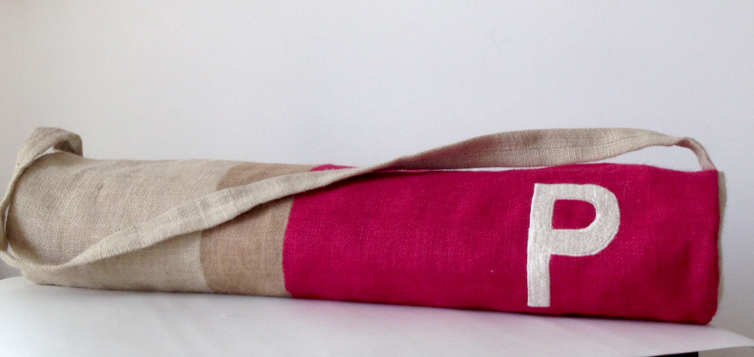 Shop online for handmade custom yoga mat bags with twill monogram