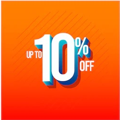 a sign that says up to 10 percent off on an orange background