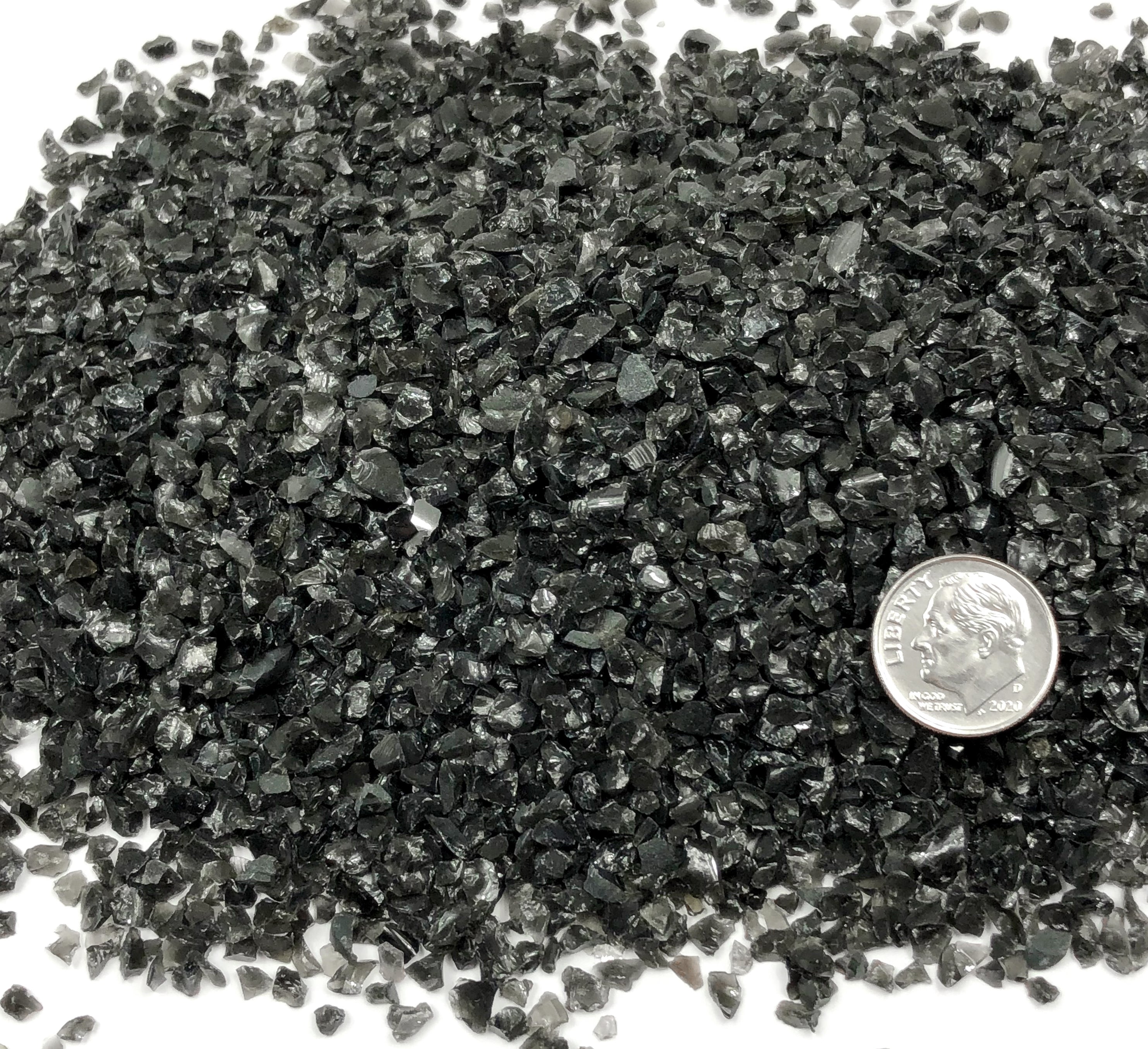 Crushed Black Obsidian Chips from Mexico, Pea-Sized Gravel (2mm-4mm)
