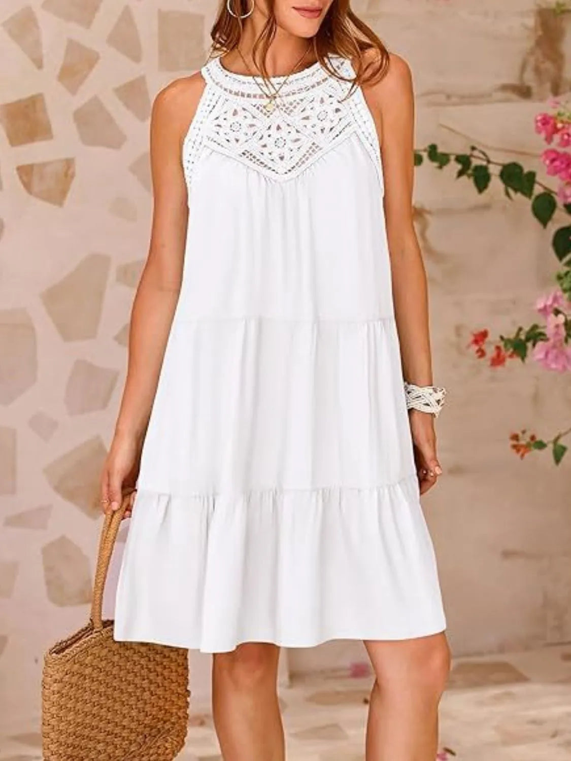 Ruffled Hem Lace Sleeveless Dress
