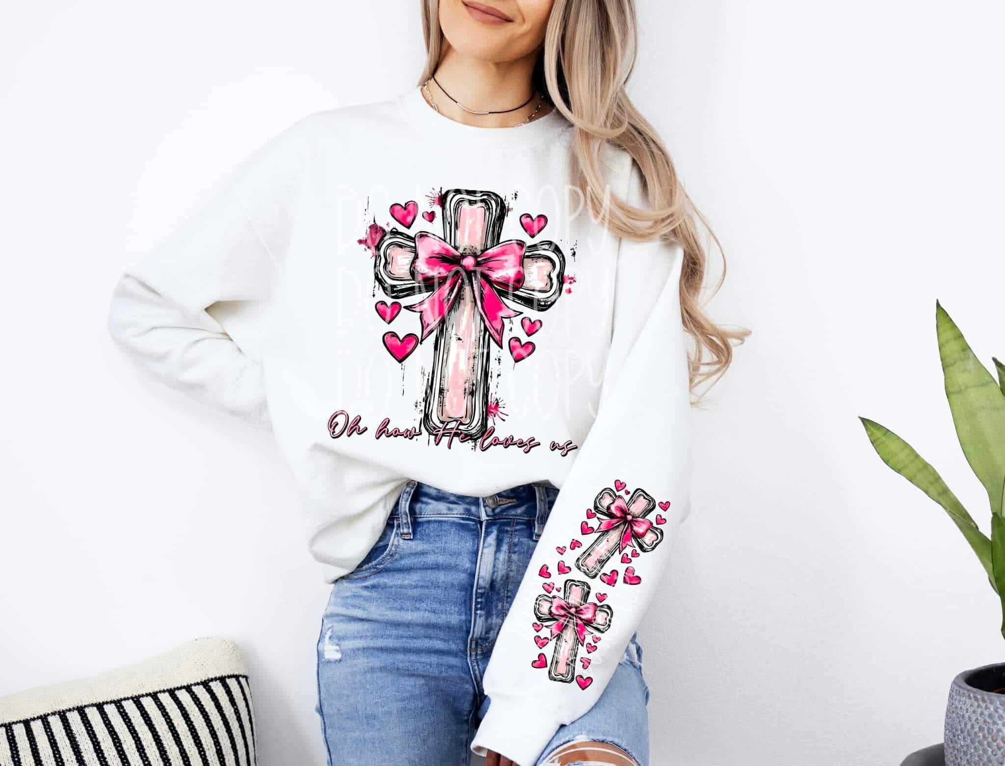 DTF Print - Oh How He Loves Us Cross - Sleeves Must Be Ordered Seperate