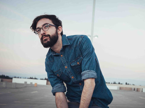 guy wearing denim shirt