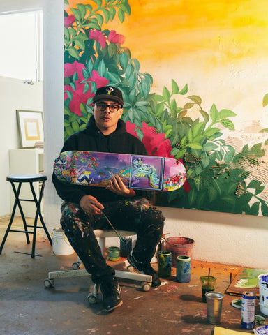Artist Patrick MARTINEZ with his Serpents skate art edition