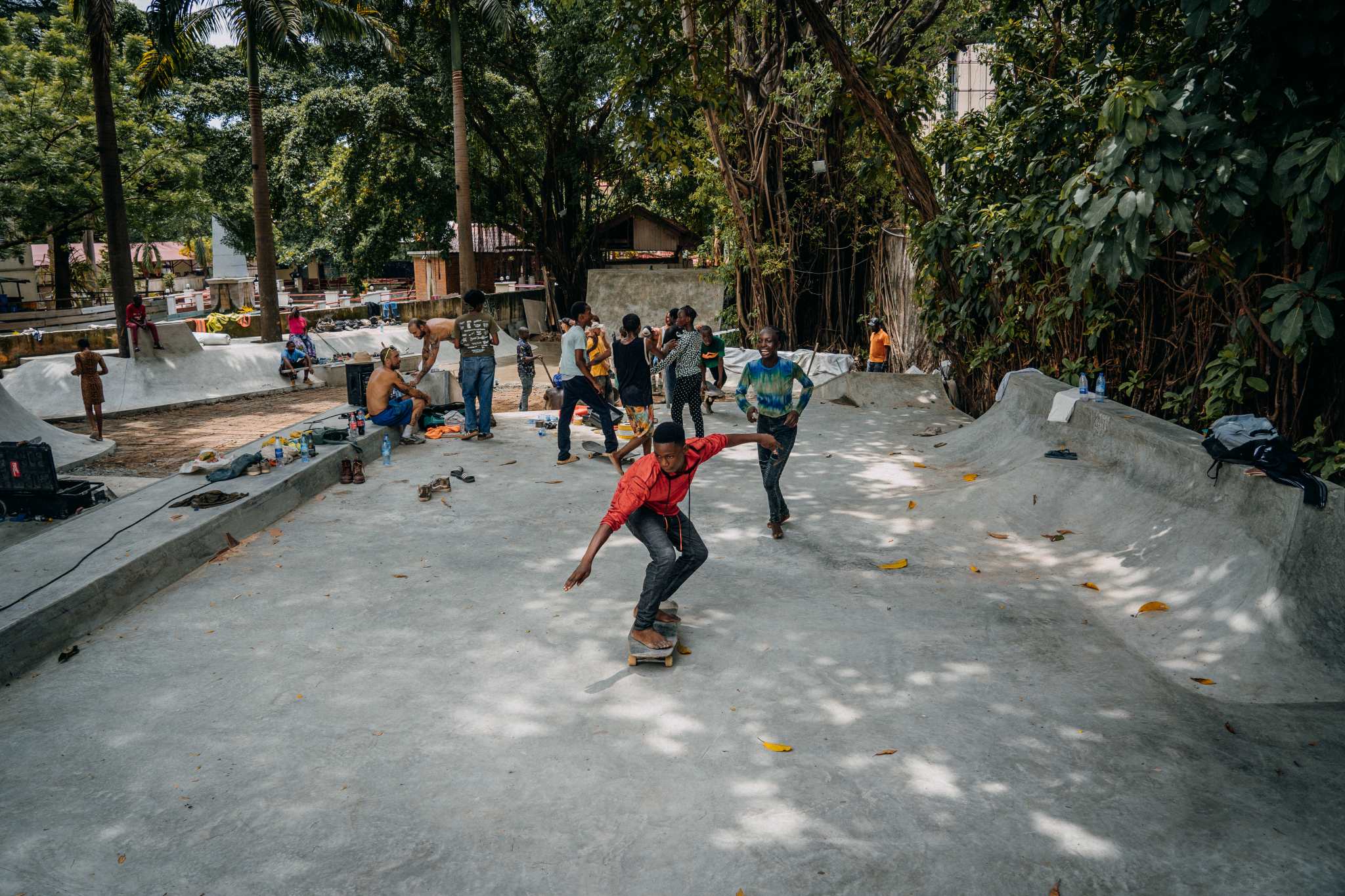 Kids skating at waf. skatepark in Lagos, Nigeria