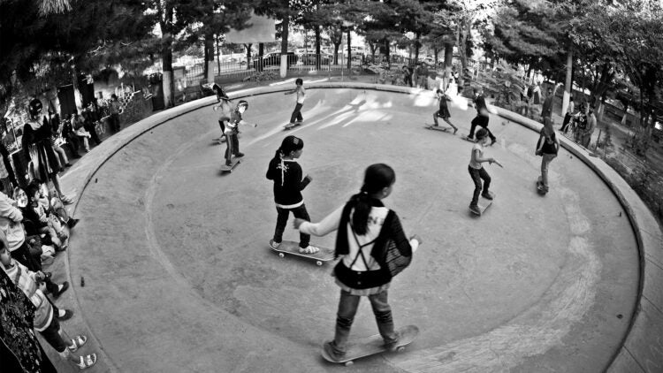 girls take the fountain skateistan afghanistan