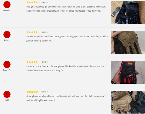 Customers product reviews on mpact gloves - Canadian Life Shop