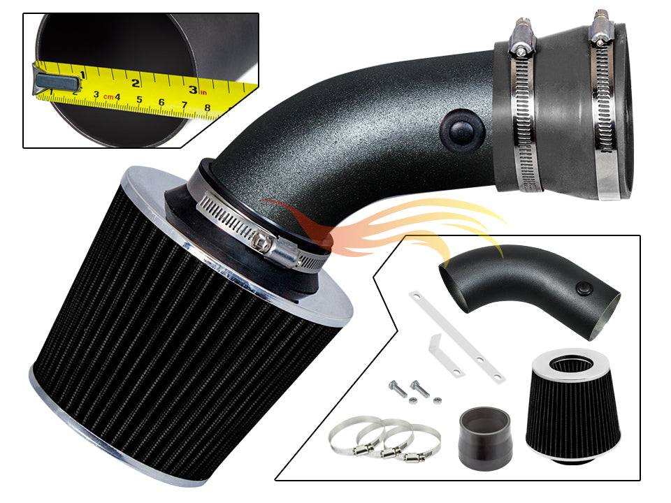 ARES MATTE BLACK PIPE GRAY - SHORT RAM INTAKE Compatible For 02-05