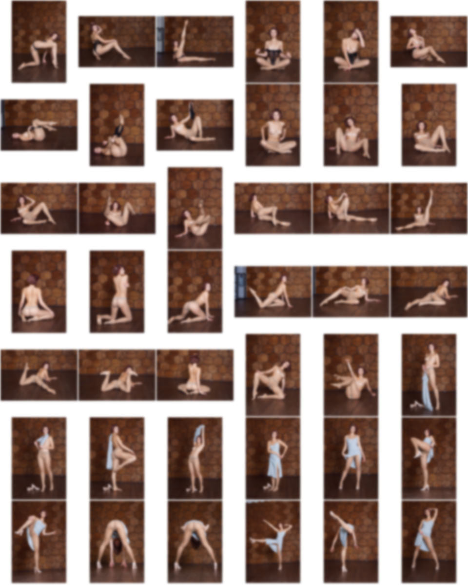 thumbnail previews of Carolina Kris posing naked in ballet and fitness poses, photos of young woman in sexy poses