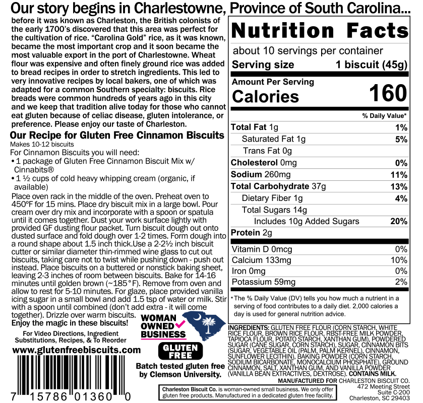 Gluten Free Cinnamon Biscuit Mix Nutrition Facts