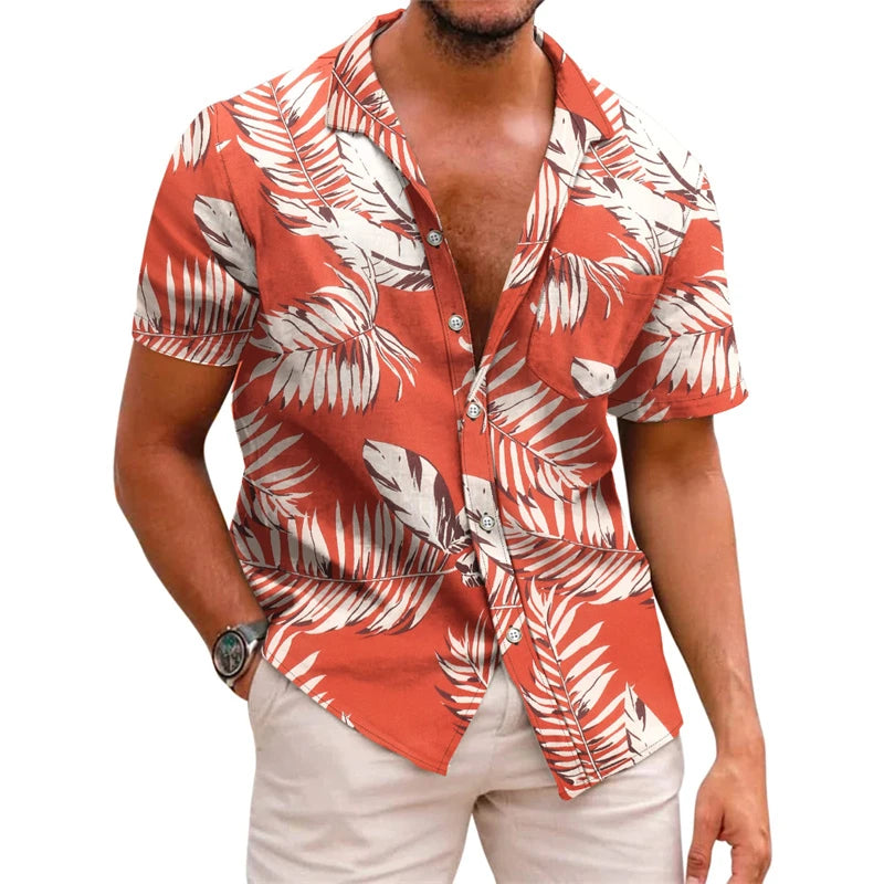 Men's printed lapel summer short-sleeved
