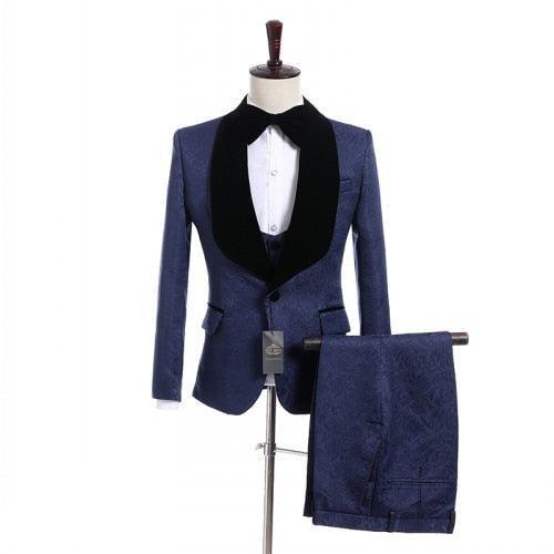 OPTIMIZE_BACKUP_PRODUCT_Men Suits Gold and Navy Blue  Pattern Groom Tuxedos - Luxurious Weddings