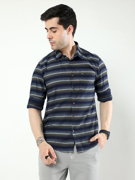 Navy Striped Full Sleeve Shirt for Men at Great Price – DAKS NEO