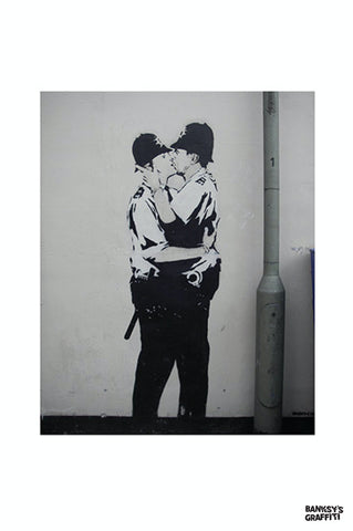 Kissing Coppers - Banksy Graffiti Art
