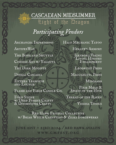 poster of vendor list for the cascadian midsummer event