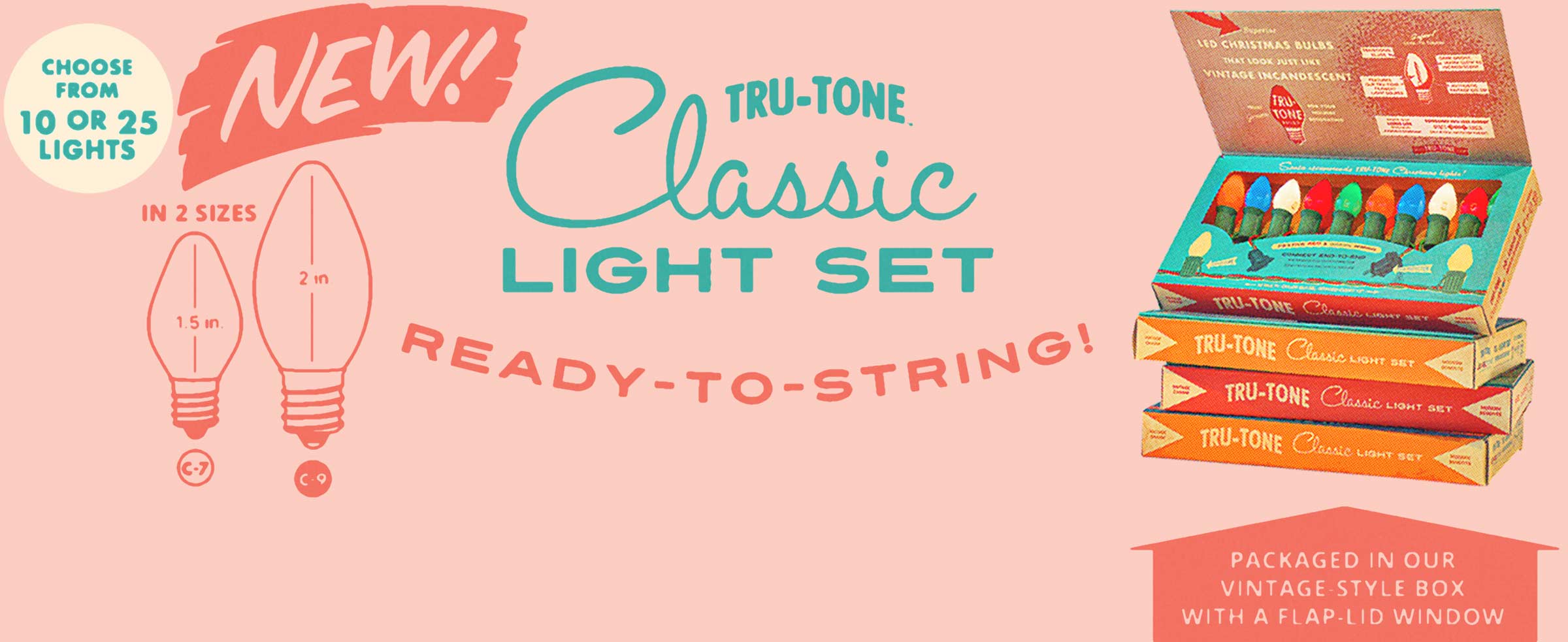 Tru-Tone Classic Light Sets in vintage style packaging. C7 and C9 sizes