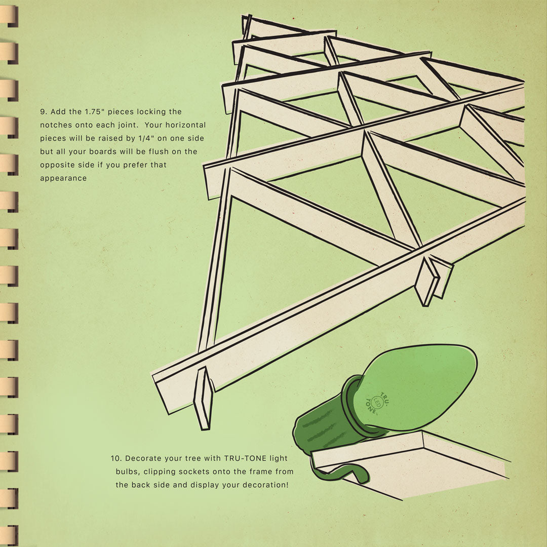 attaching lights to mid-century DIY geometric Christmas tree