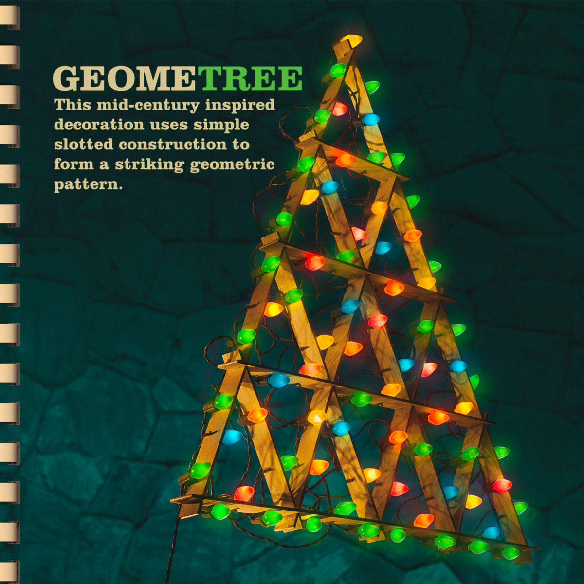 mid-century DIY geometric Christmas tree with lights