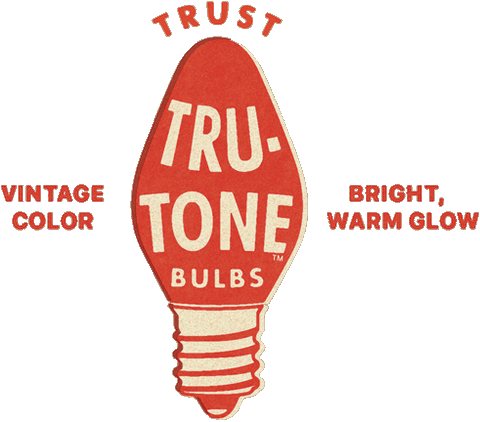 Tru-Tone Light Bulbs Christmas light logo - Vintage color, bright warm glow